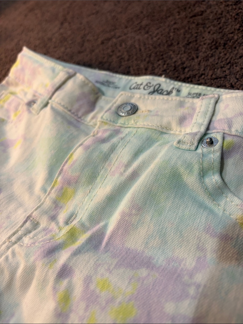 Cat & Jack Pastel Tie-Dye Denim Shorts — White with Lavender & Yellow Accents
